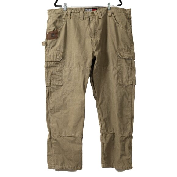 Wrangler Riggs Workwear Flannel Lined Pant Khaki Carpenter Mens Size 44x30 - Picture 1 of 6